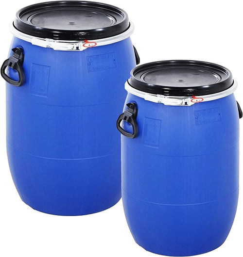 Blue Open Top Storage Food Keg Barrel Drum with Lid & Closure - Choice of Size