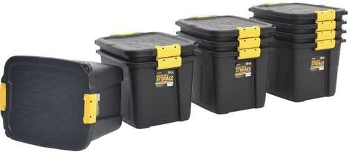 Storage Container, Black, 10 Pack, 60L, 600X400X400Mm | Plastic Storage Box Keeps Items Protected with Durable Stackable Design, Helping Organise Garages, Homes, and Workplaces