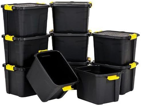 Storage Container, Black, 10 Pack, 60L, 600X400X400Mm | Plastic Storage Box Keeps Items Protected with Durable Stackable Design, Helping Organise Garages, Homes, and Workplaces
