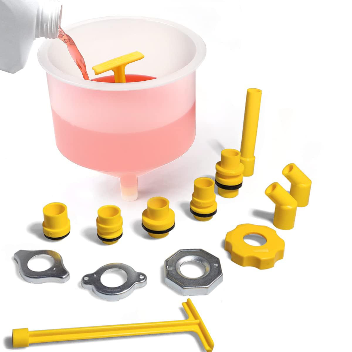 No-Spill Coolant Funnel Kit, 15 Piece Fluid and Oil Funnel Set, Allows Access to Hard-To-Reach Radiators, Universal Fitment Applicable to Any Vehicle