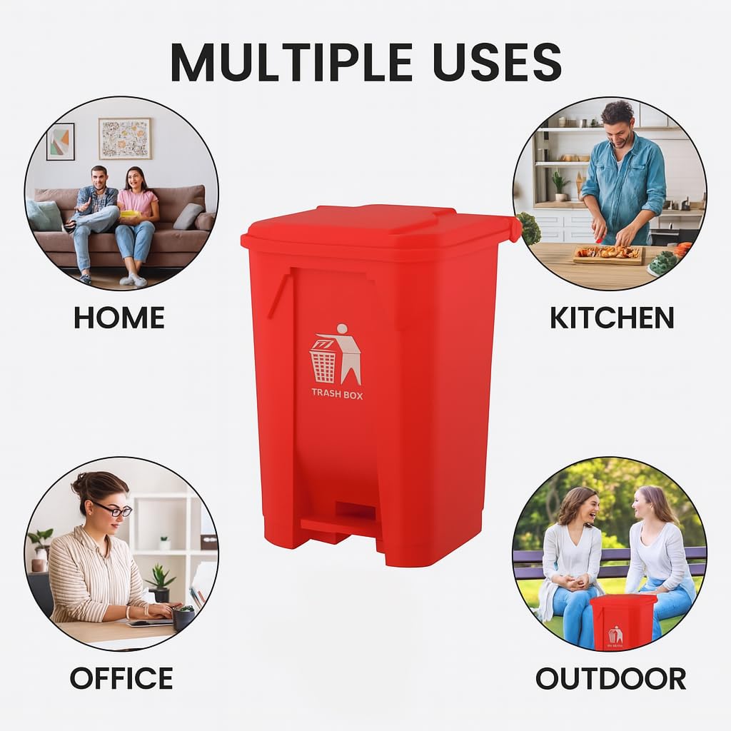 30L 50L 80L Recycling Dustbin Rubbish Pedal Bin Waste Trash Kitchen Indoor Outdoor Rubbish and Waste Bin with Pedal Home Office (30 Litre Black)