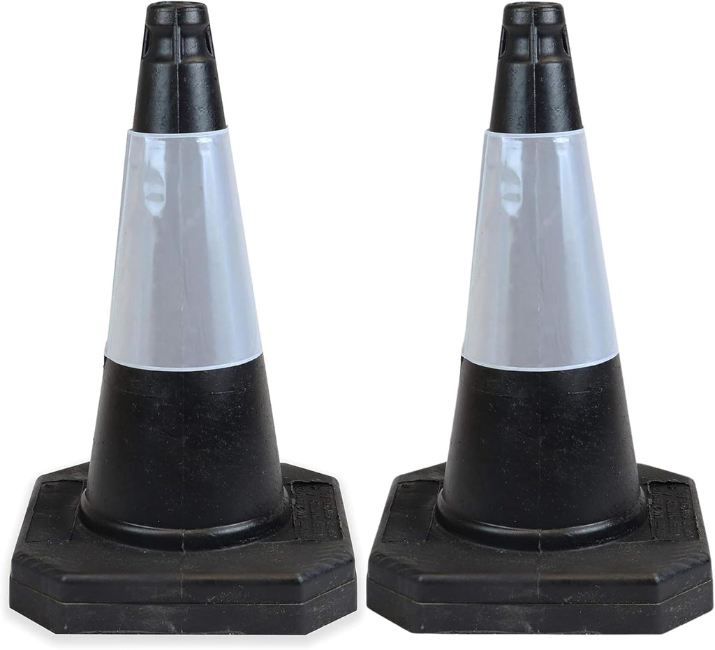 - 2 X 500Mm High Black Traffic Safety Street Cone Reflective Sleeve Suitable for Highways Heavy Duty Weighted Base Black Safety Cone Pedestrian Separator