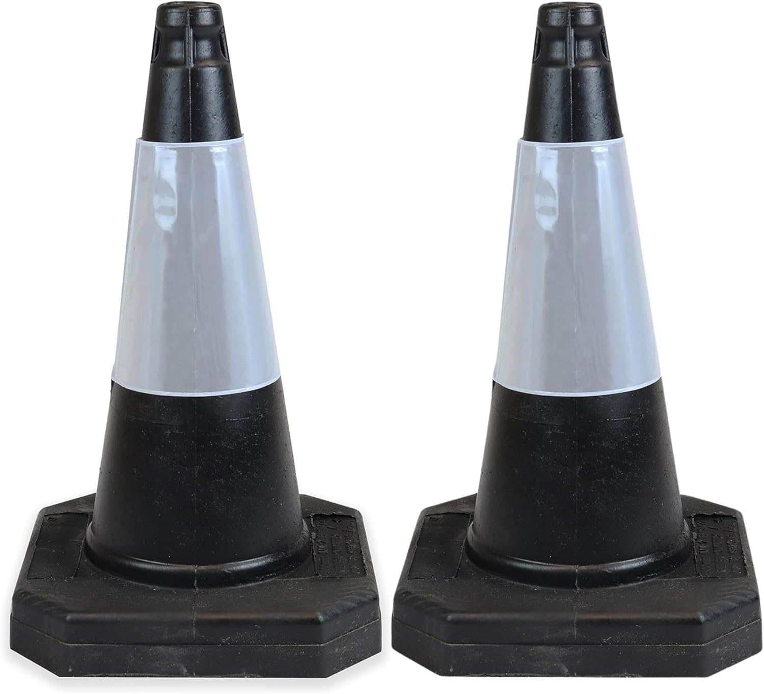 - 2 X 500Mm High Black Traffic Safety Street Cone Reflective Sleeve Suitable for Highways Heavy Duty Weighted Base Black Safety Cone Pedestrian Separator