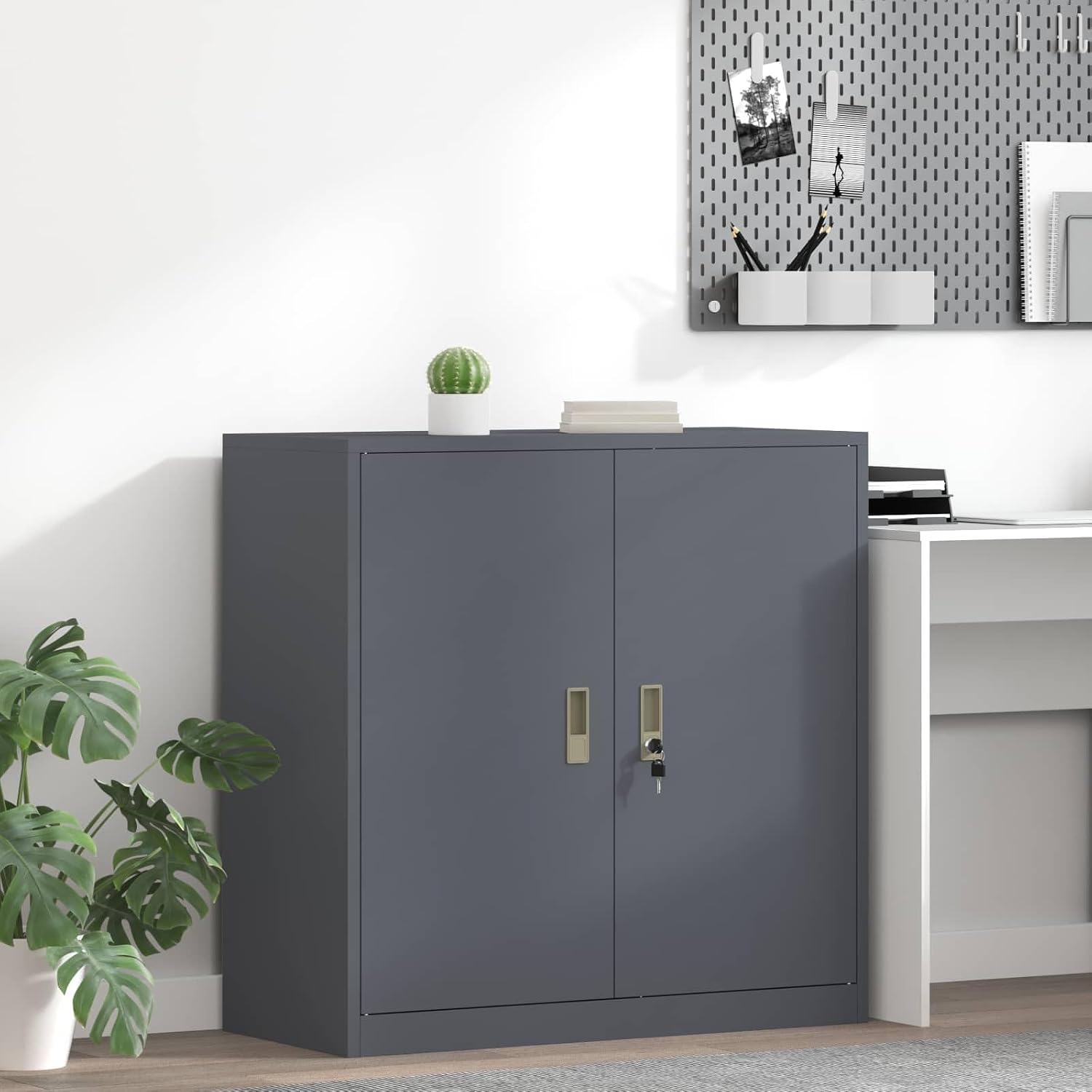 Industrial Steel Storage Cabinet with Lockable Doors, Anthracite 90 X 40 X 90 Cm, Se Office Storage for Files and Stationery, Durable Powder-Coated Steel