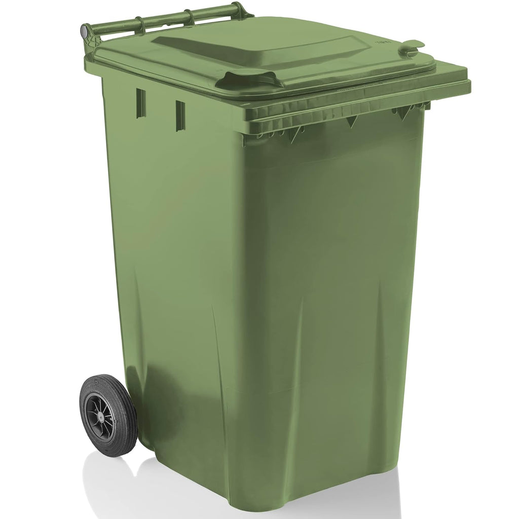 Green Household Wheelie Bin Large 240 Litre Standard Size Bin | Including Rubber Wheels & Lid