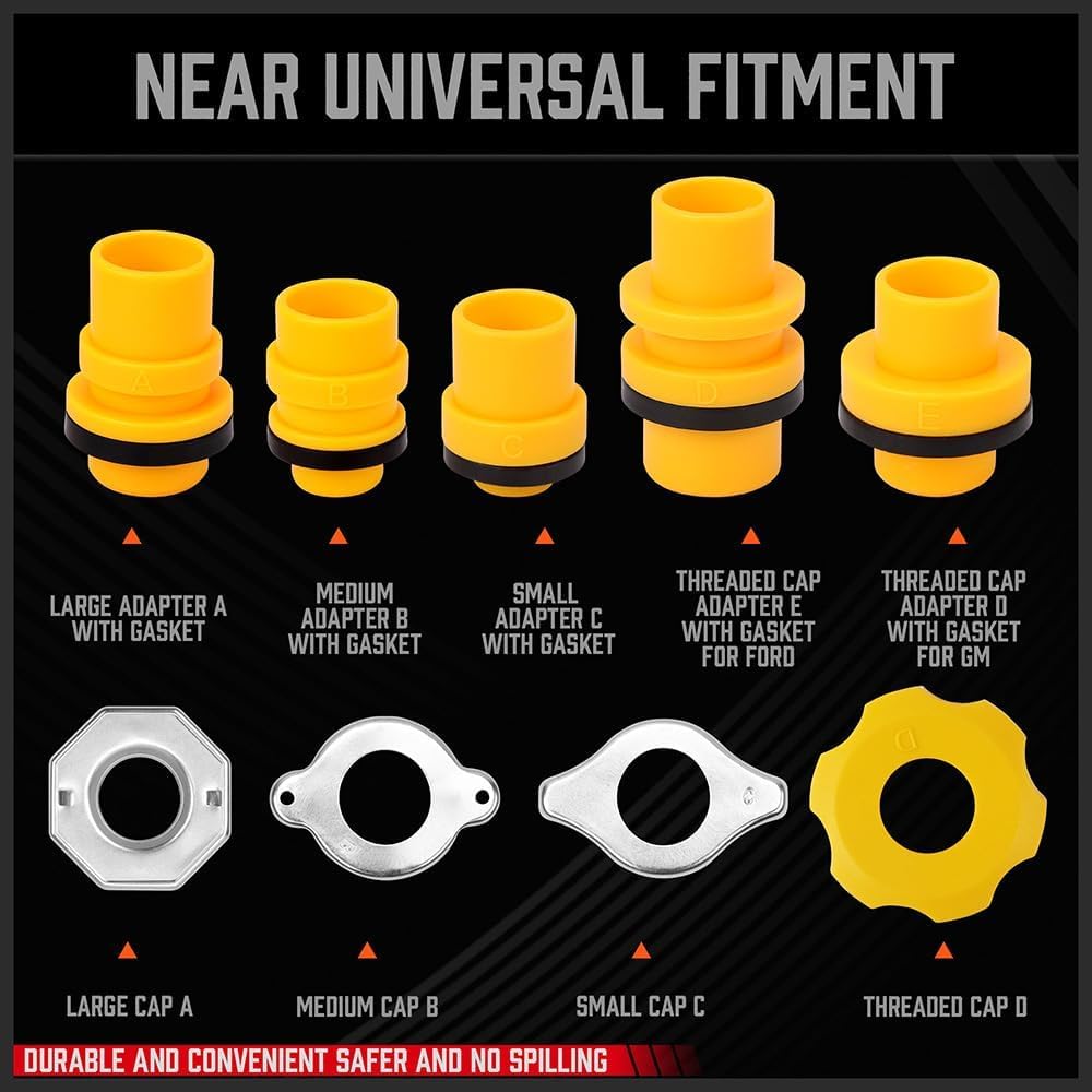 No-Spill Coolant Funnel Kit, 15 Piece Fluid and Oil Funnel Set, Allows Access to Hard-To-Reach Radiators, Universal Fitment Applicable to Any Vehicle