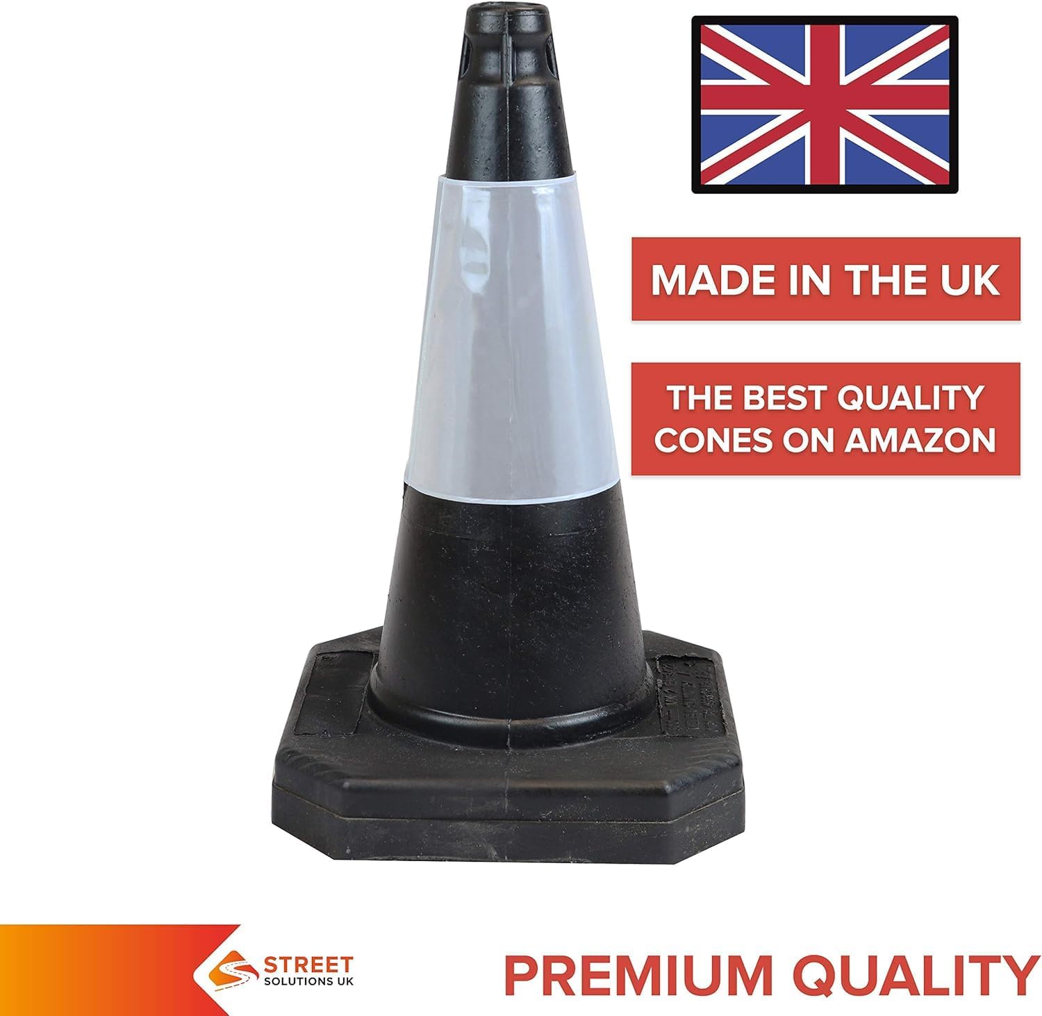 - 2 X 500Mm High Black Traffic Safety Street Cone Reflective Sleeve Suitable for Highways Heavy Duty Weighted Base Black Safety Cone Pedestrian Separator