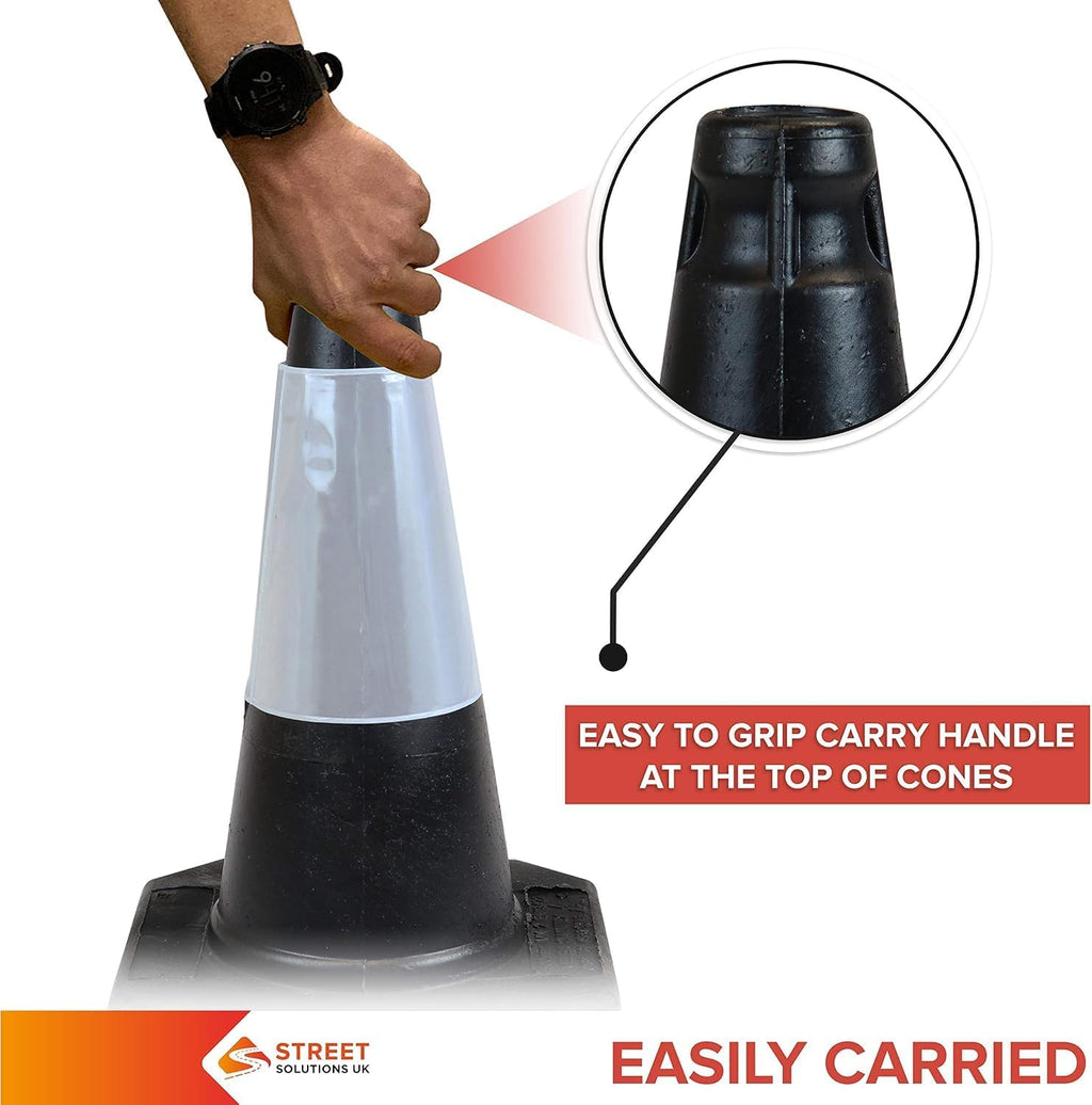 - 2 X 500Mm High Black Traffic Safety Street Cone Reflective Sleeve Suitable for Highways Heavy Duty Weighted Base Black Safety Cone Pedestrian Separator