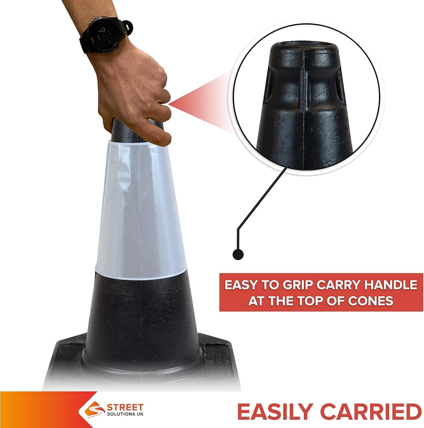 - 2 X 500Mm High Black Traffic Safety Street Cone Reflective Sleeve Suitable for Highways Heavy Duty Weighted Base Black Safety Cone Pedestrian Separator