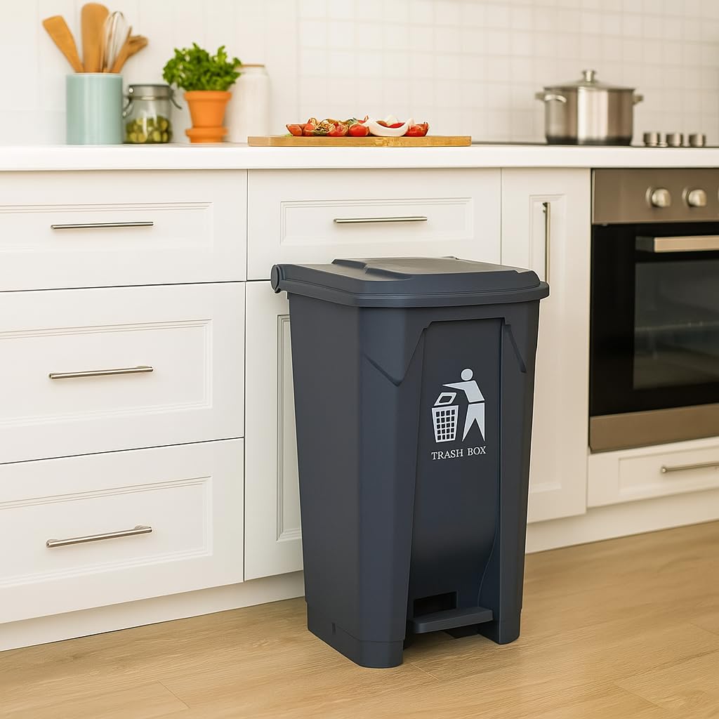 30L 50L 80L Recycling Dustbin Rubbish Pedal Bin Waste Trash Kitchen Indoor Outdoor Rubbish and Waste Bin with Pedal Home Office (30 Litre Black)