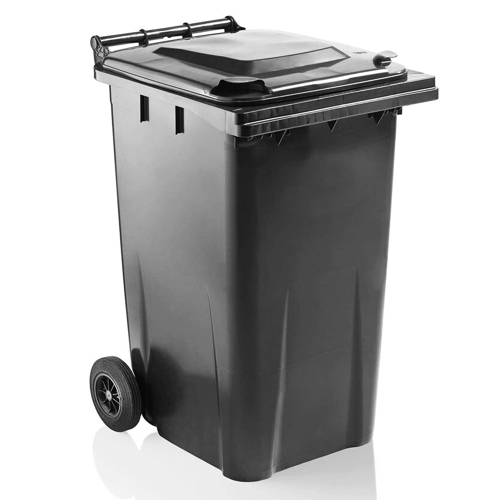 240 Litre Outdoor Wheelie Bin Grey/Black Standard Household Size Bin | with Rubber Wheels for Trash and Rubbish