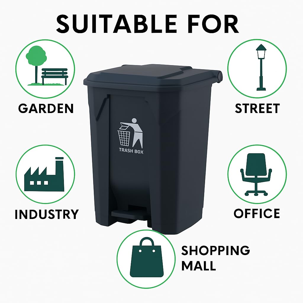 30L 50L 80L Recycling Dustbin Rubbish Pedal Bin Waste Trash Kitchen Indoor Outdoor Rubbish and Waste Bin with Pedal Home Office (30 Litre Black)