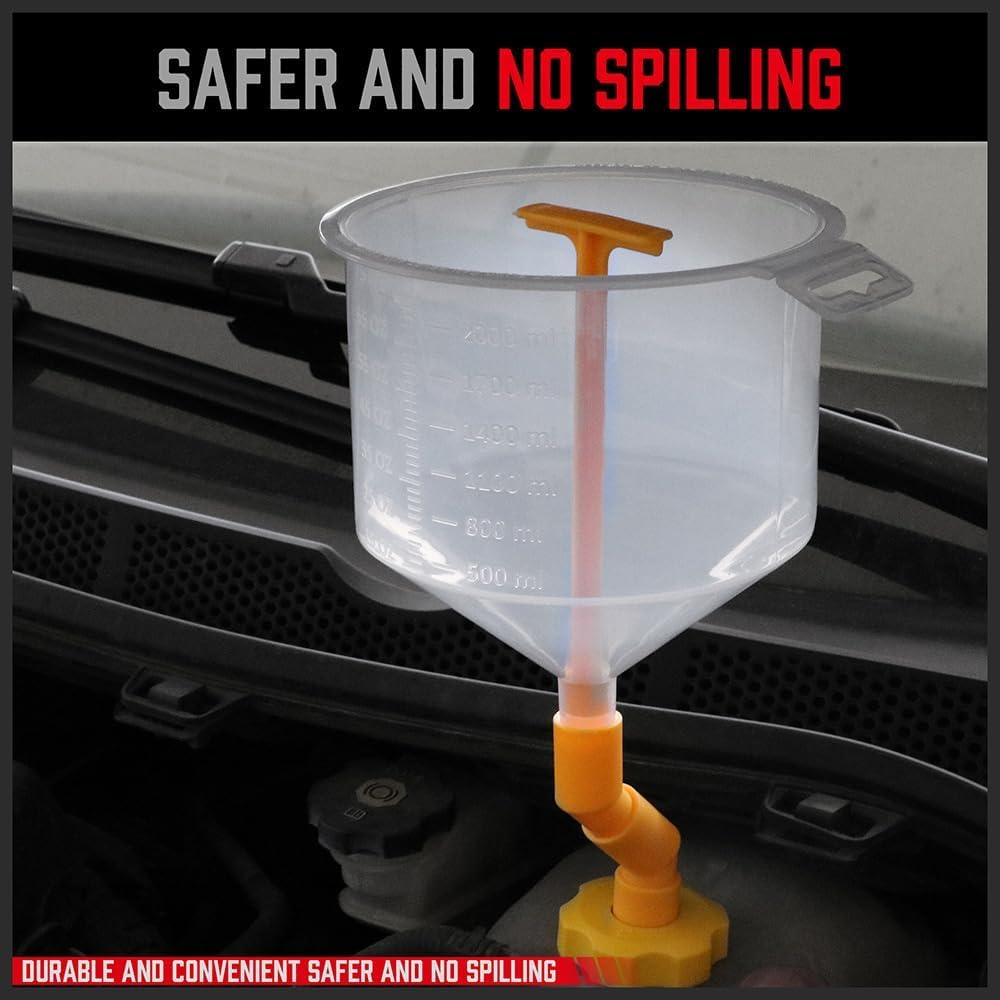 No-Spill Coolant Funnel Kit, 15 Piece Fluid and Oil Funnel Set, Allows Access to Hard-To-Reach Radiators, Universal Fitment Applicable to Any Vehicle