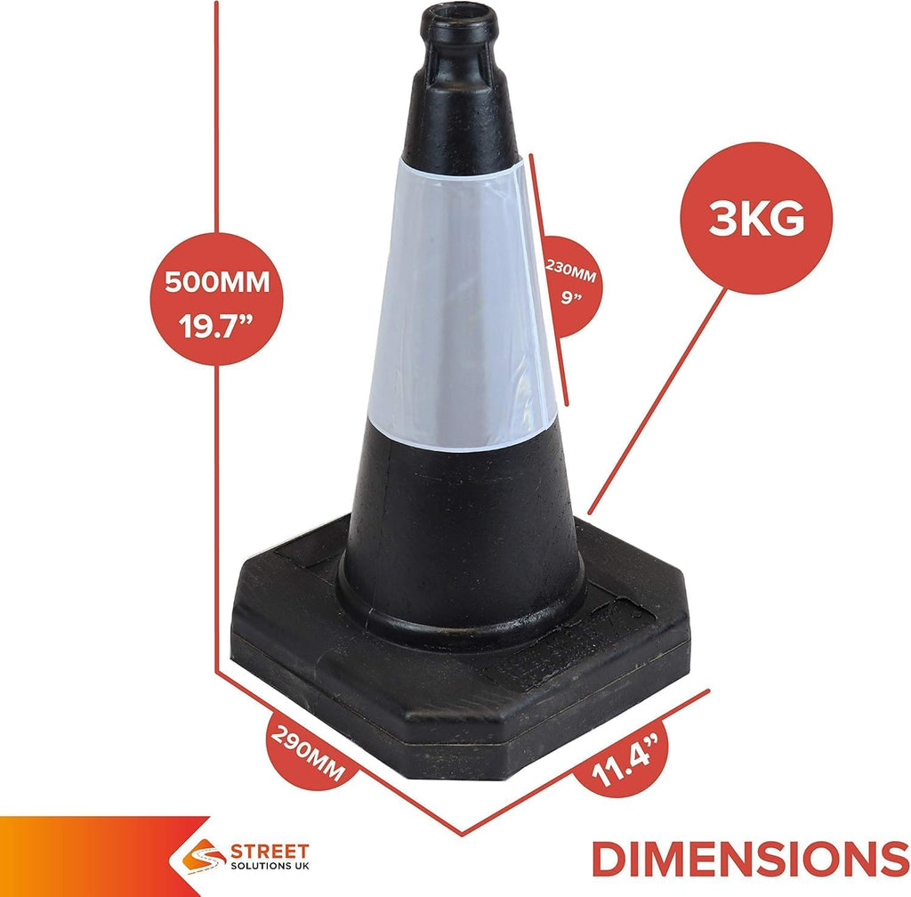 - 2 X 500Mm High Black Traffic Safety Street Cone Reflective Sleeve Suitable for Highways Heavy Duty Weighted Base Black Safety Cone Pedestrian Separator