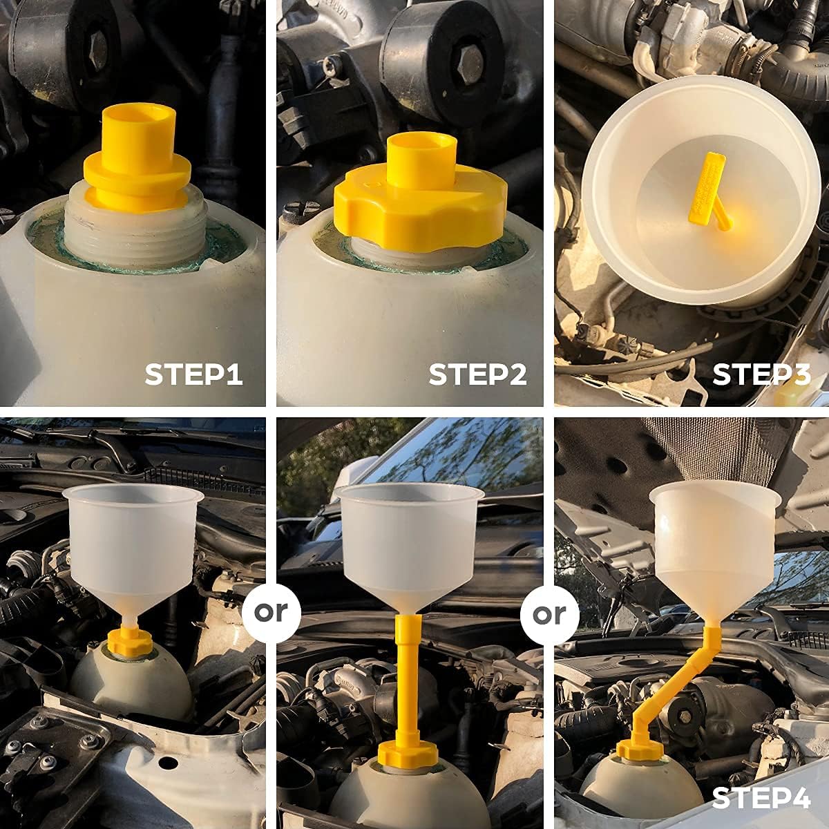 No-Spill Coolant Funnel Kit, 15 Piece Fluid and Oil Funnel Set, Allows Access to Hard-To-Reach Radiators, Universal Fitment Applicable to Any Vehicle
