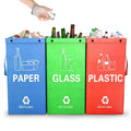 Reusable Recycling Bags, Recycle Bins for Kitchen and Compostable Food Waste Triple Bin, Waterproof Woven Waste Bag, Use for Kitchens, Homes, and Offices, 40 Litre Set of 3