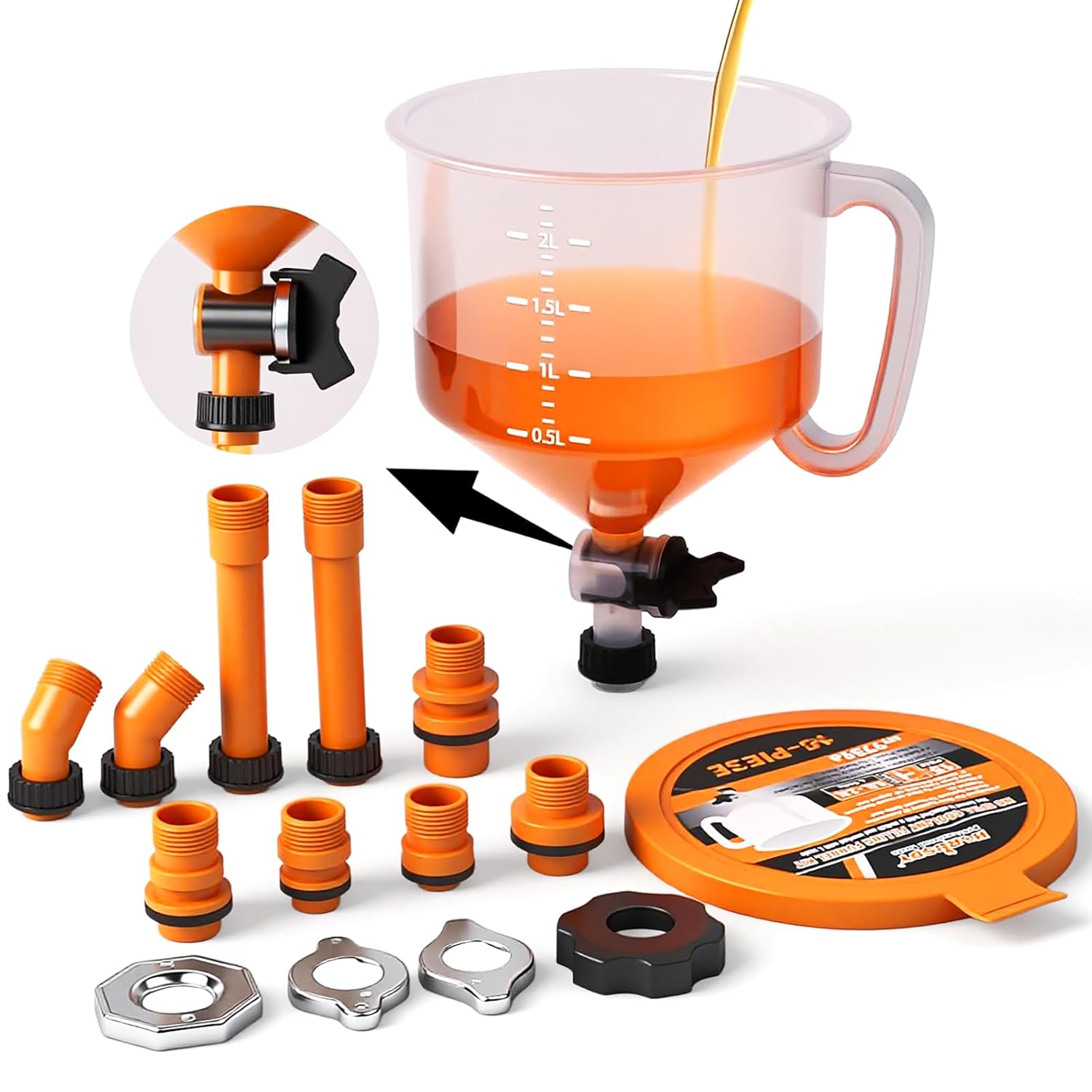 No-Spill Coolant Funnel Kit with Valve Switch, Radiator Bleeder Funnel Kit, Universal Fitment Applicable to Any Vehicle (15 Piece)