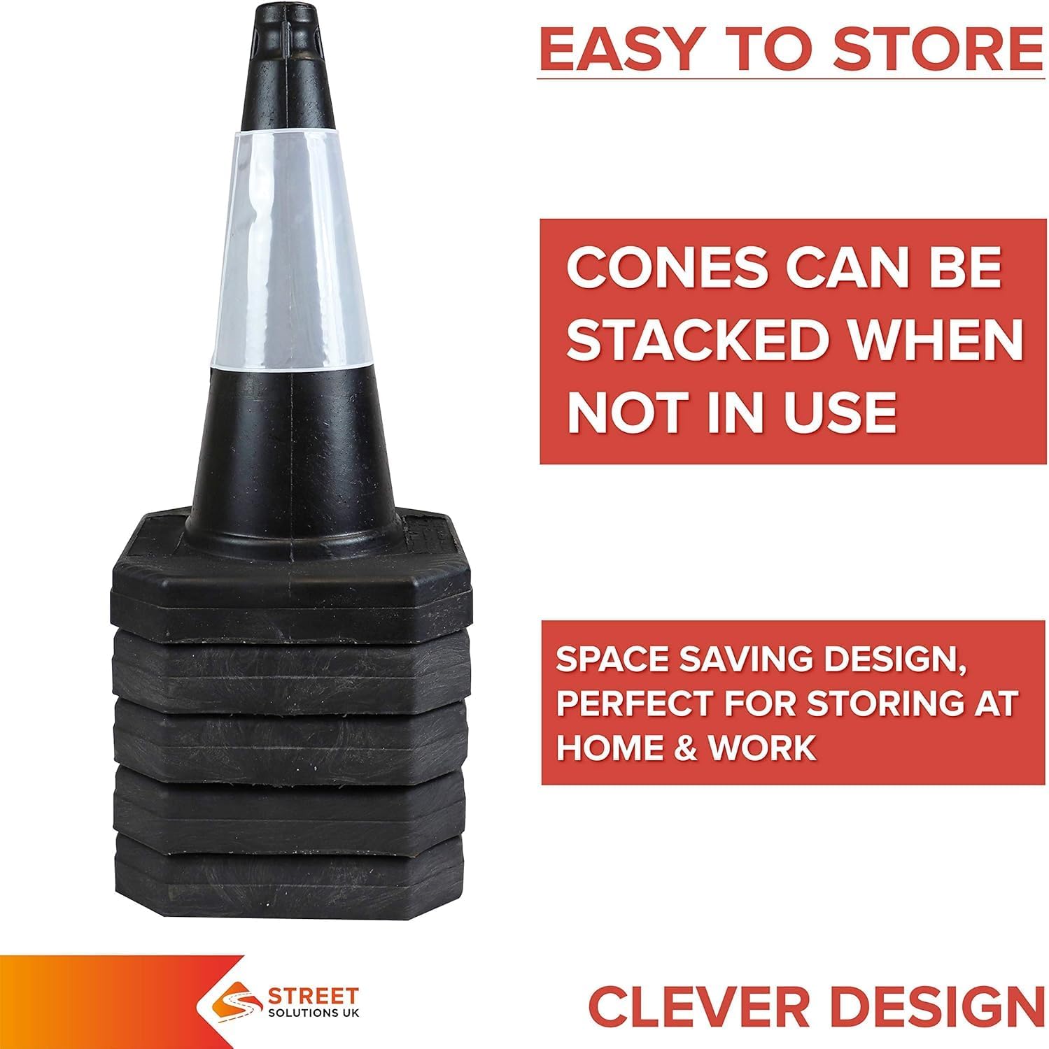 - 2 X 500Mm High Black Traffic Safety Street Cone Reflective Sleeve Suitable for Highways Heavy Duty Weighted Base Black Safety Cone Pedestrian Separator