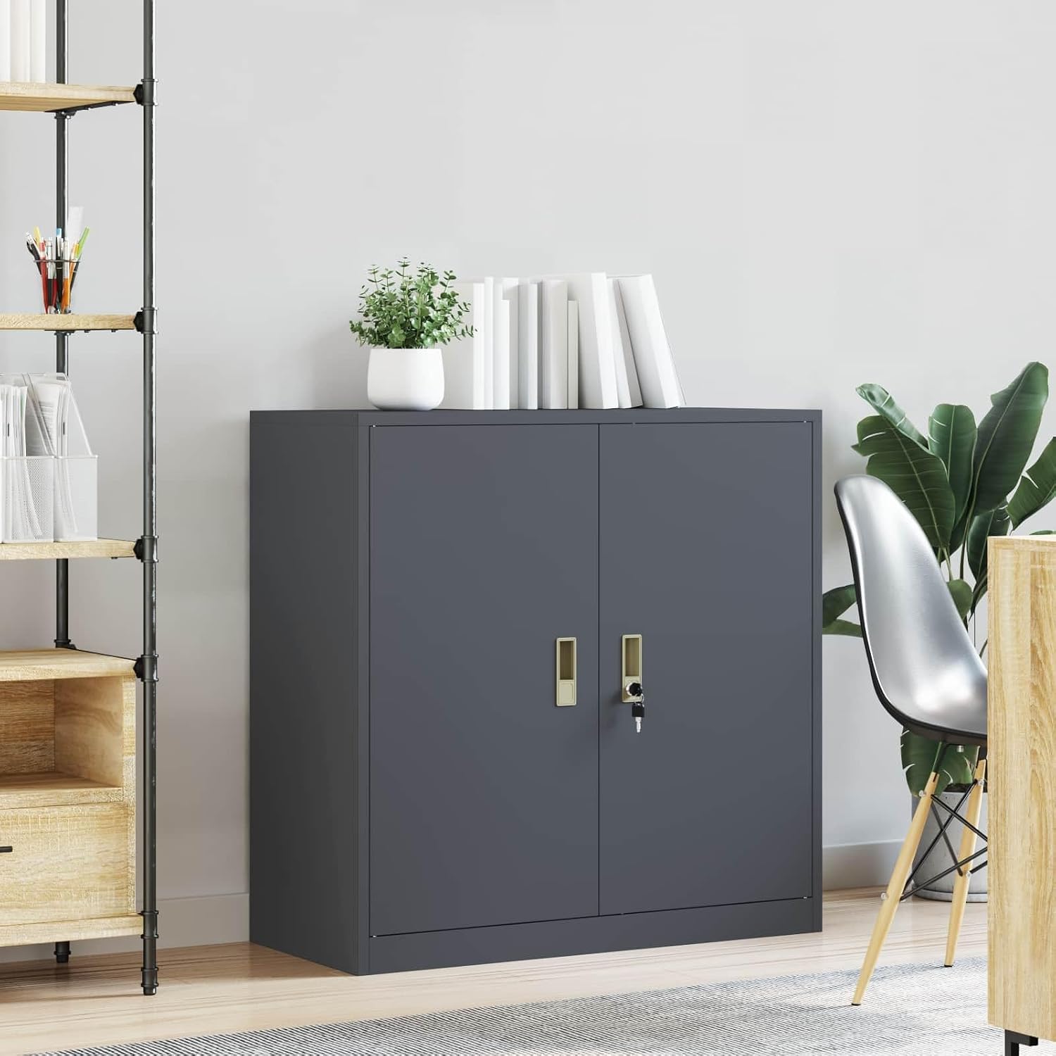 Industrial Steel Storage Cabinet with Lockable Doors, Anthracite 90 X 40 X 90 Cm, Se Office Storage for Files and Stationery, Durable Powder-Coated Steel