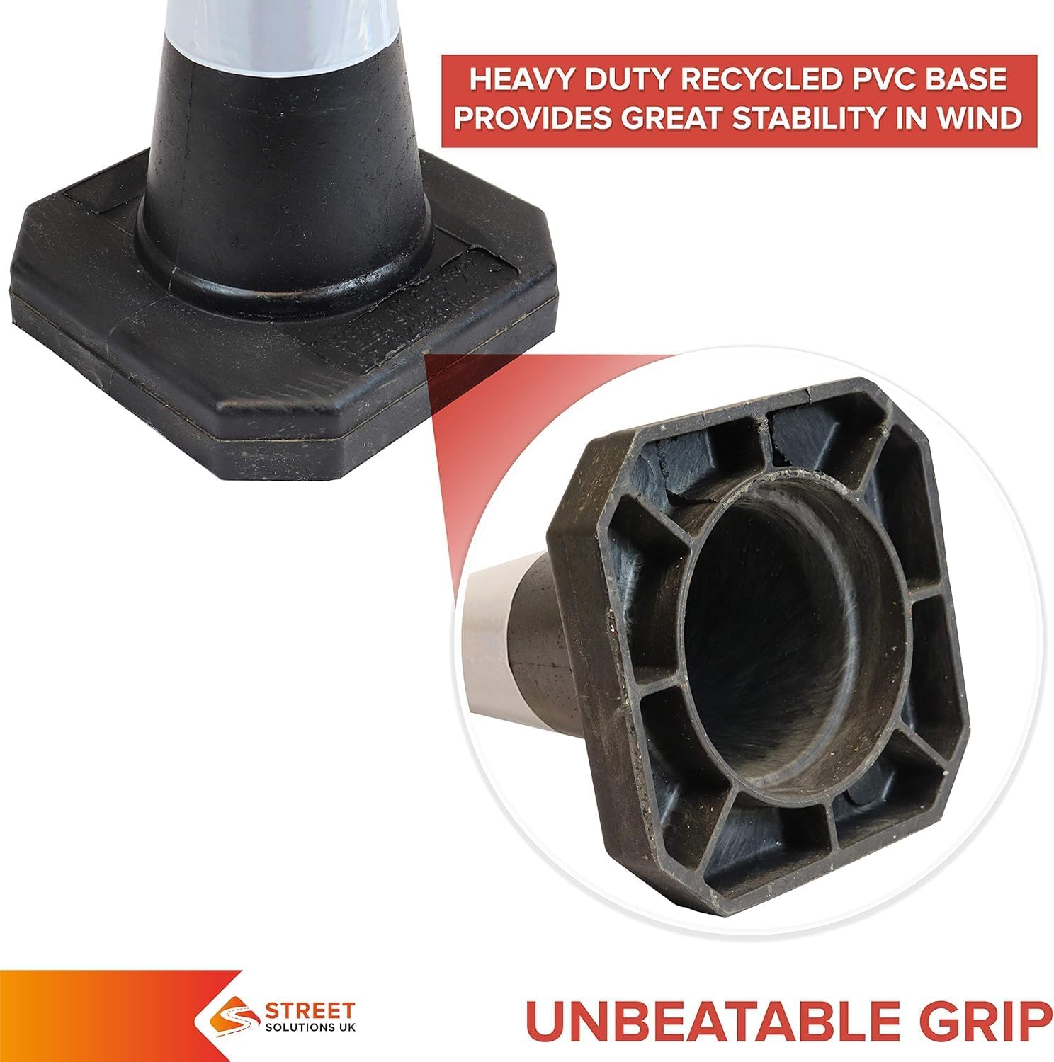 - 2 X 500Mm High Black Traffic Safety Street Cone Reflective Sleeve Suitable for Highways Heavy Duty Weighted Base Black Safety Cone Pedestrian Separator