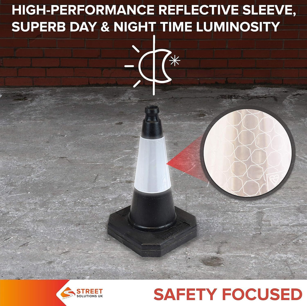 - 2 X 500Mm High Black Traffic Safety Street Cone Reflective Sleeve Suitable for Highways Heavy Duty Weighted Base Black Safety Cone Pedestrian Separator
