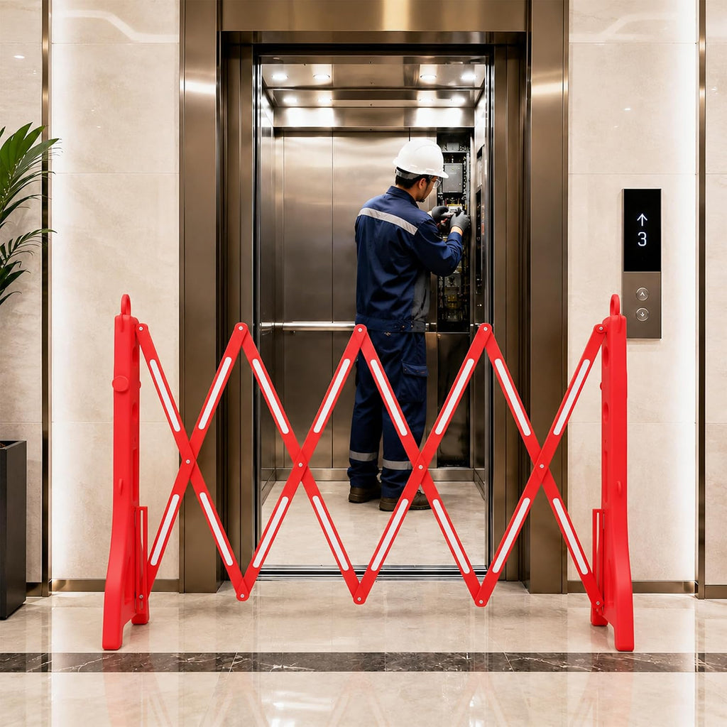Expandable Mobile Barrier for Safety - Red | Plastic Extendable Folding Barricade | Portable Safety Barrier with Reflective Strips for Events, Construction & Pedestrian Control - 2 Barriers