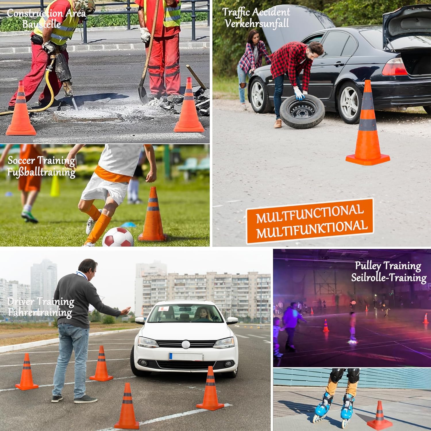 Collapsible Traffic Cone 45 Cm (18") - Reflective Pop up Safety Cone, Orange Road Cone for Car Breakdown, Parking & Sports (1 Piece)