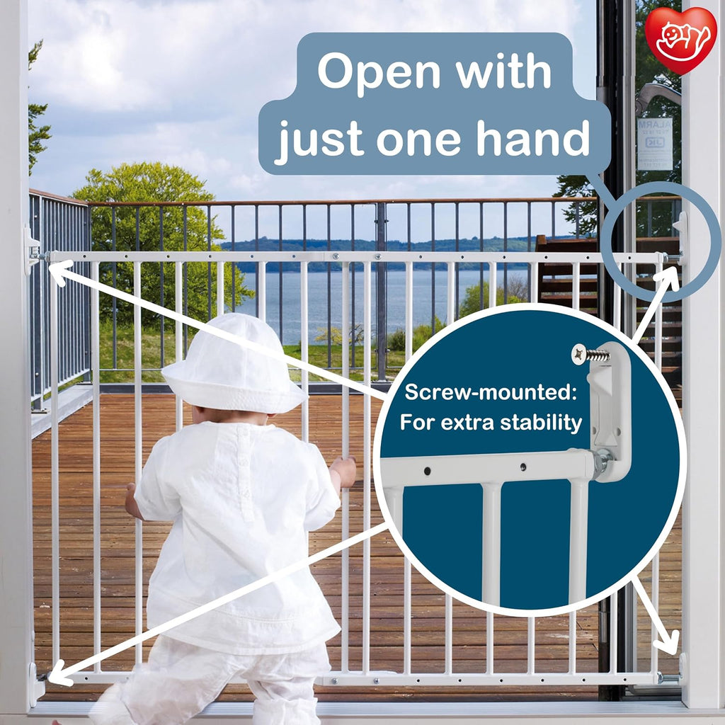 Multidan, Covers Openings between 62.5-106.8 Cm/24.6-42 Inches, Extendable Stair Gate/Baby Gate/Safety Gate, Metal, White, Made in Denmark - (Pet Gate/Dog Gate)