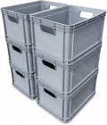 Pack of 6 – 20 Litre Euro Stacking Storage Boxes, Heavy Duty Plastic Containers, Food Grade, 30Kg Load, 400X300X220Mm, Industrial Warehouse Garage Storage Bins (Grey)
