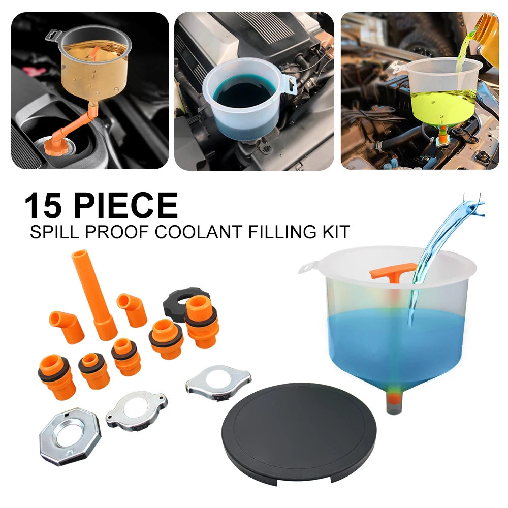 Plastic Filling Funnel Spout Car Accessories 15Pcs/Set Spill Proof Coolant Filling Kit Pour Oil Tool